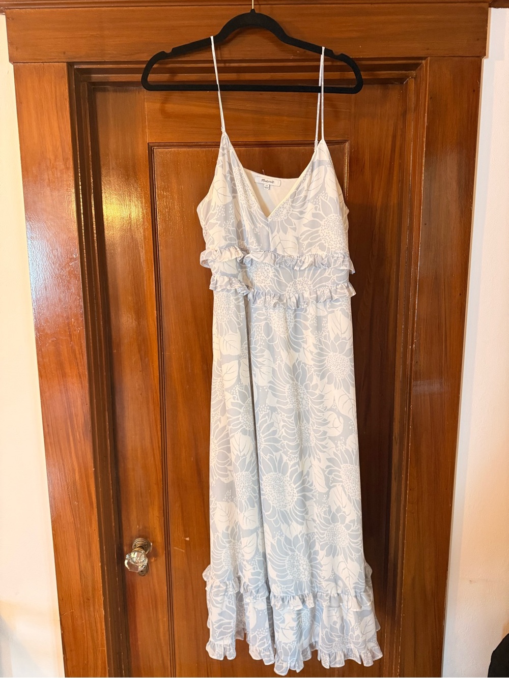 Madewell Light Blue Floral Ruffle Maxi Dress